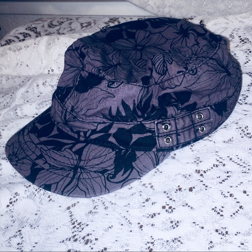 Black and gray floral military style hat
